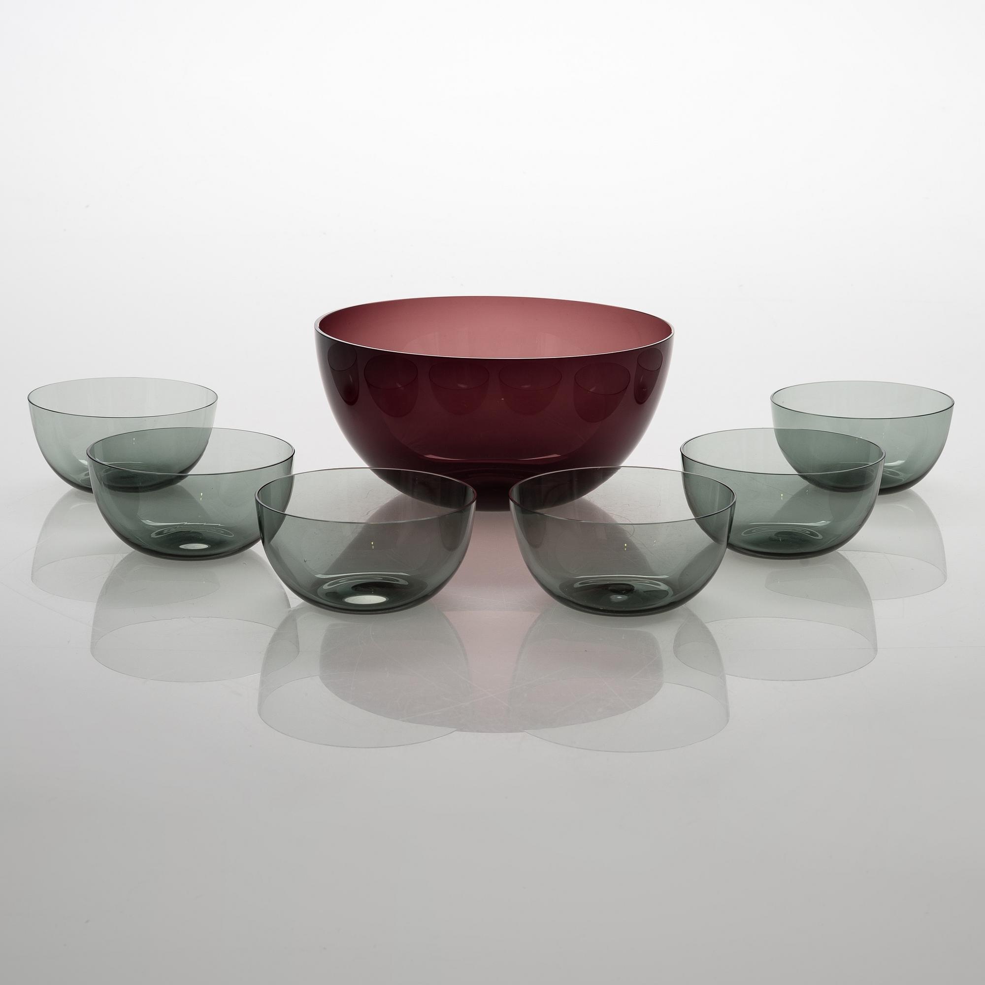 Kaj Franck, A serving bowl '1329' and 6 pcs dessert bowls '1340', Nuutajärvi Notsjö.