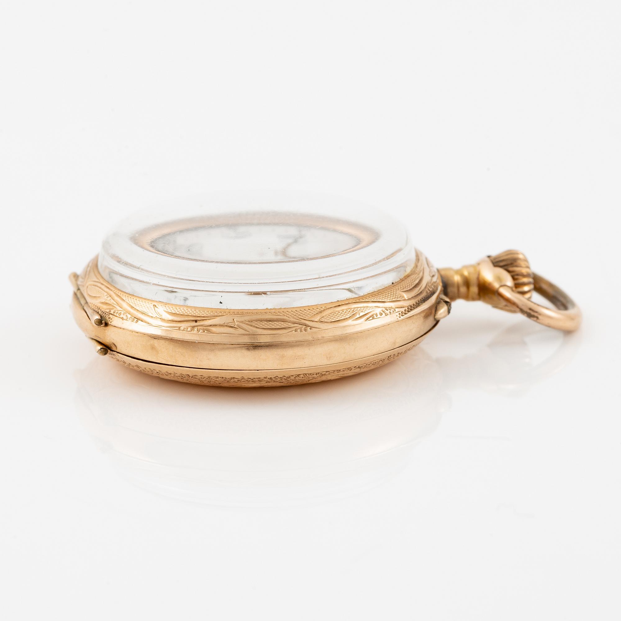 Pocket watch, 14K gold, with stand, 33.5 mm.