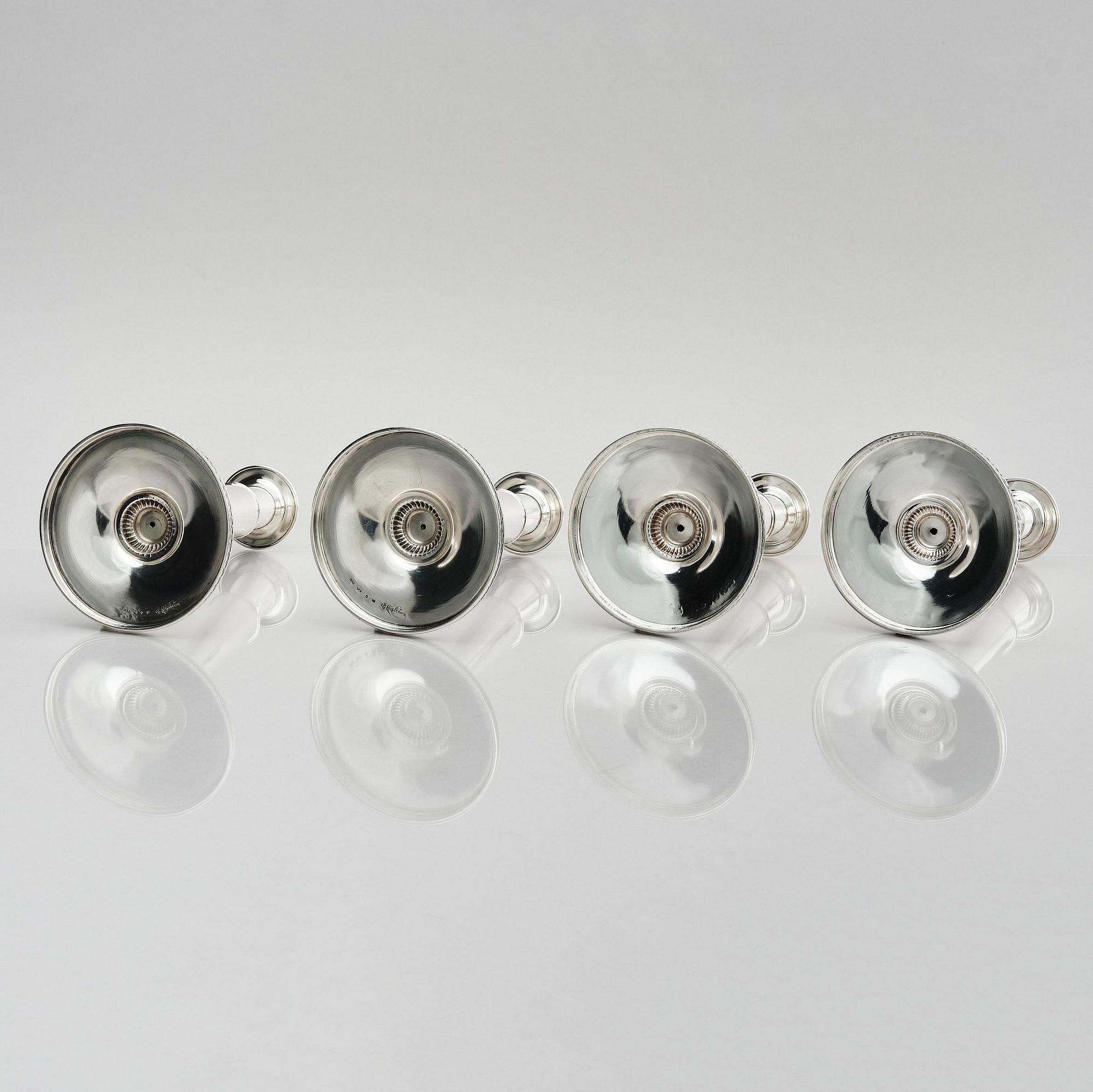 Eric Råström, four silver candlesticks, company CG Råström, Stockholm, Sweden 1965-1973.