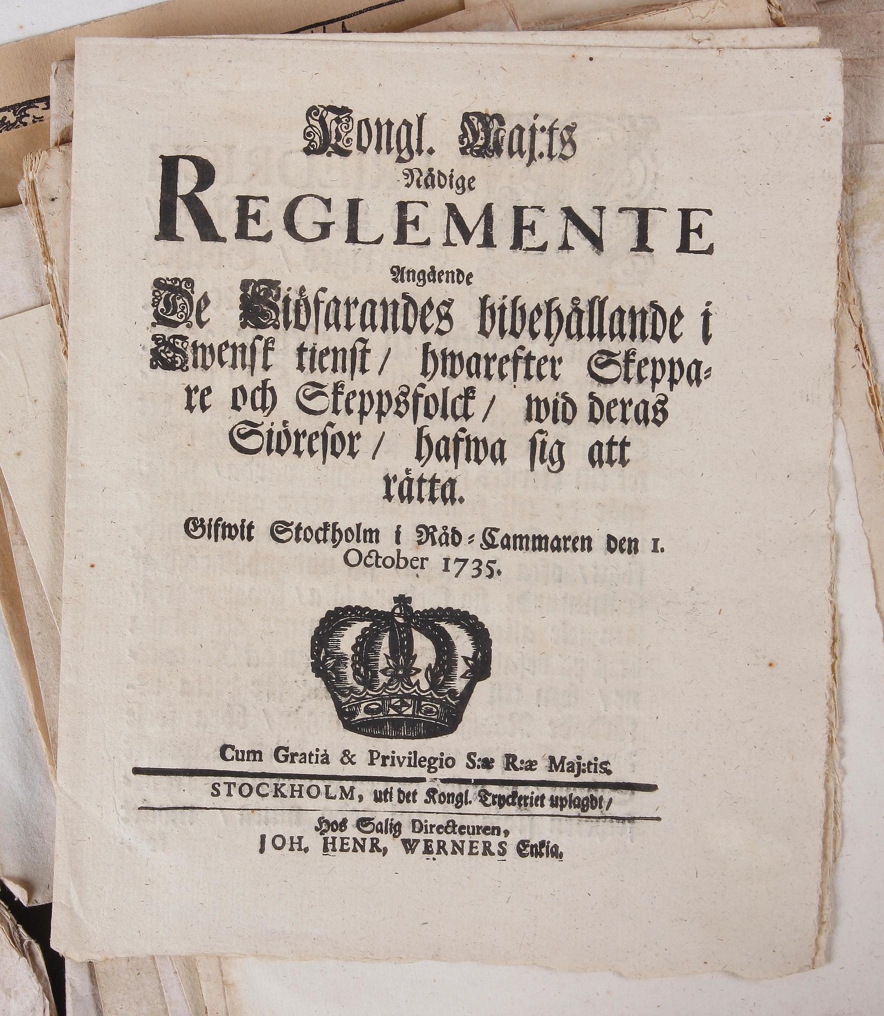 PARTI KUNGÖRELSER, AVHANDLINGAR OCH SMÅTRYCK, ca 40 st, 1700-1800-tal.
