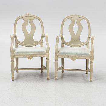 A pair of Gustavian armchairs, end of the 18th Century.