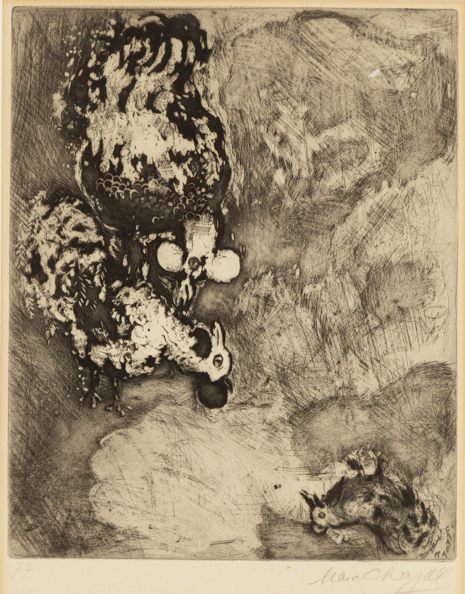 Marc Chagall, ”Les deux Coqs", ur "Les Fables de la Fontaine".