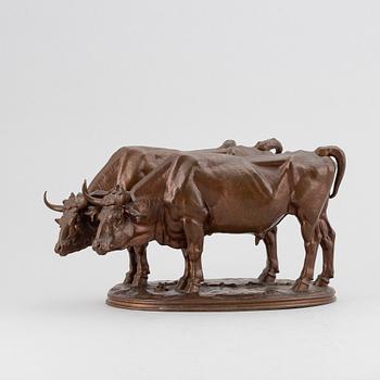 ALFRED JACQUEMART, a bronze sculpture, 'Les Boefs', signed, Barbedienne Fondeur.