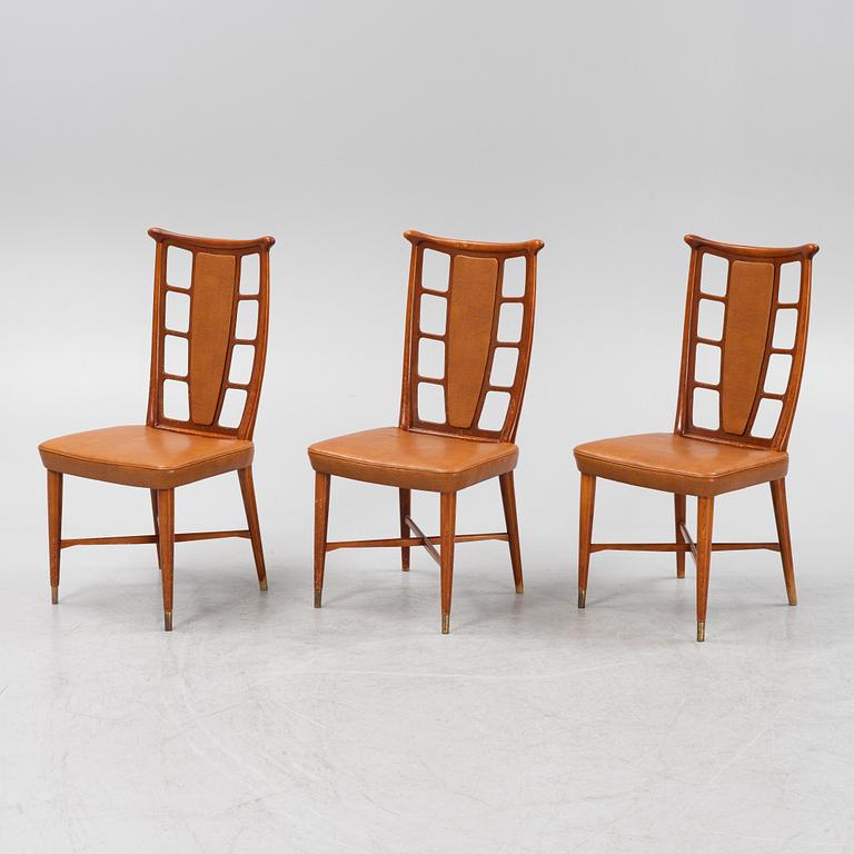 Three beech and mahogany chairs, mid 20th Century.