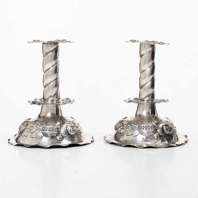 Candelsticks, a pair, silver, Baroque style, Jewellers Ab Joh Petterssons Eftr, Stockholm 1948.
