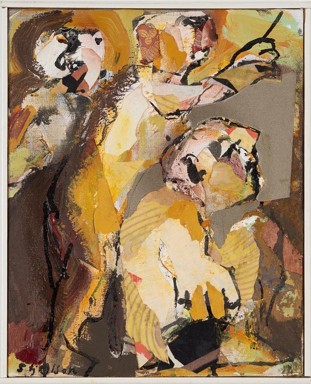 Stig Olson, oil and collage, signed.