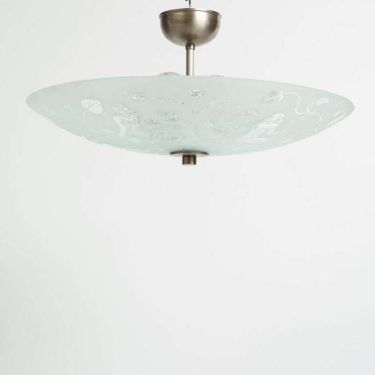 Edward Hald, a model 'HD 8581' ceiling light, Orrefors, 1940's.