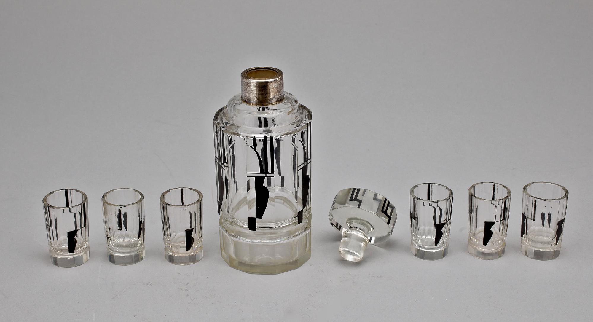 KARAFF samt GLAS, 6 st, glas, Art deco omkring år 1930.