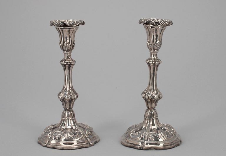 LJUSSTAKAR, ett par, silver, Per Adolf Ljunglöf, Stockholm 1851.