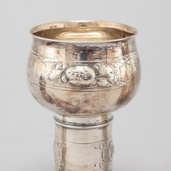 Three silver shakers and chalice, K. Anderson and import marks, first half of the 20th century.