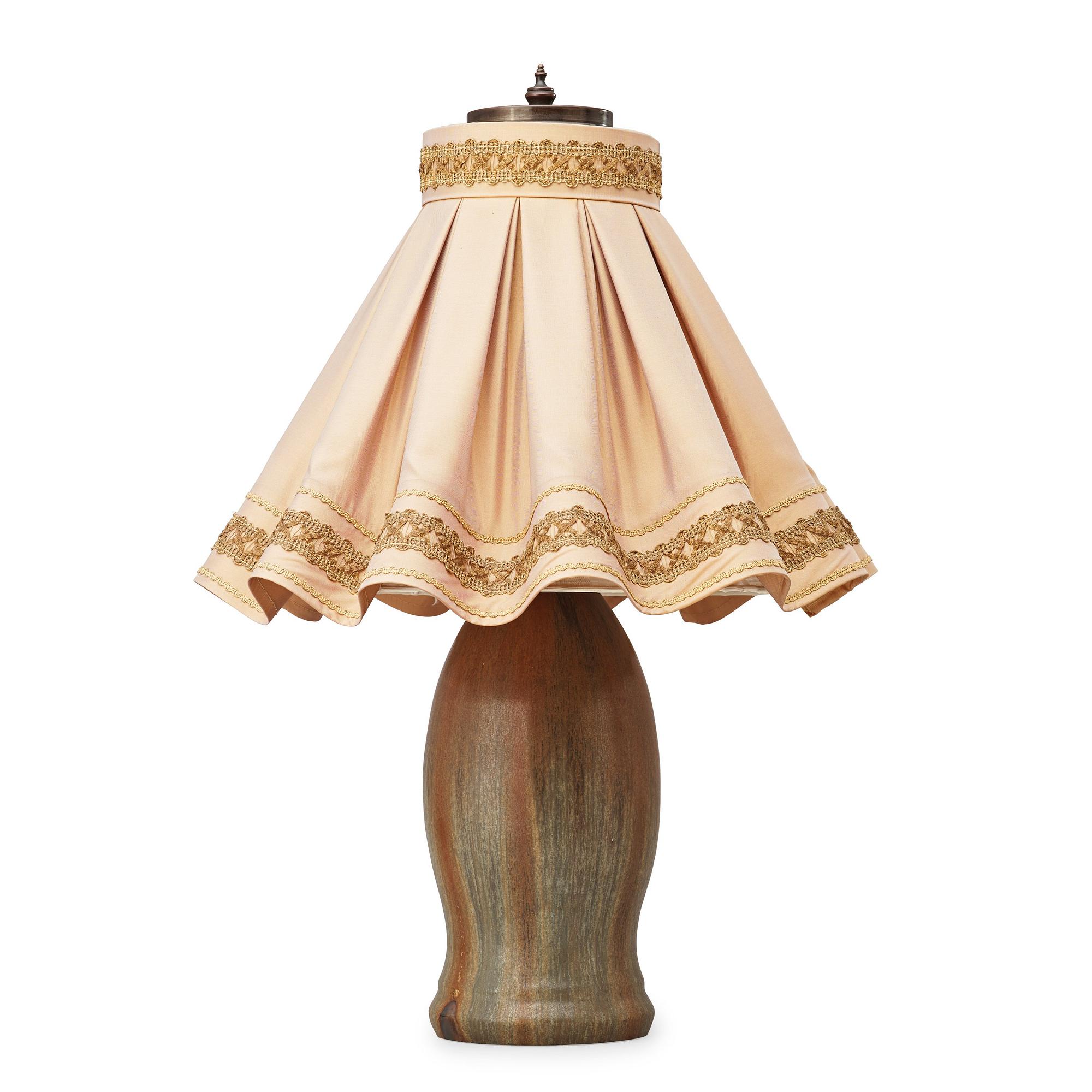 A Patrick Nordström stoneware table lamp with patinated brass mounts, Royal Copenhagen, Denmark 1919.