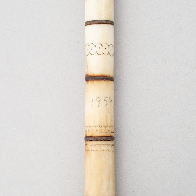 Unidentified craftsman, reindeer antler stick. signed Ns 1959.