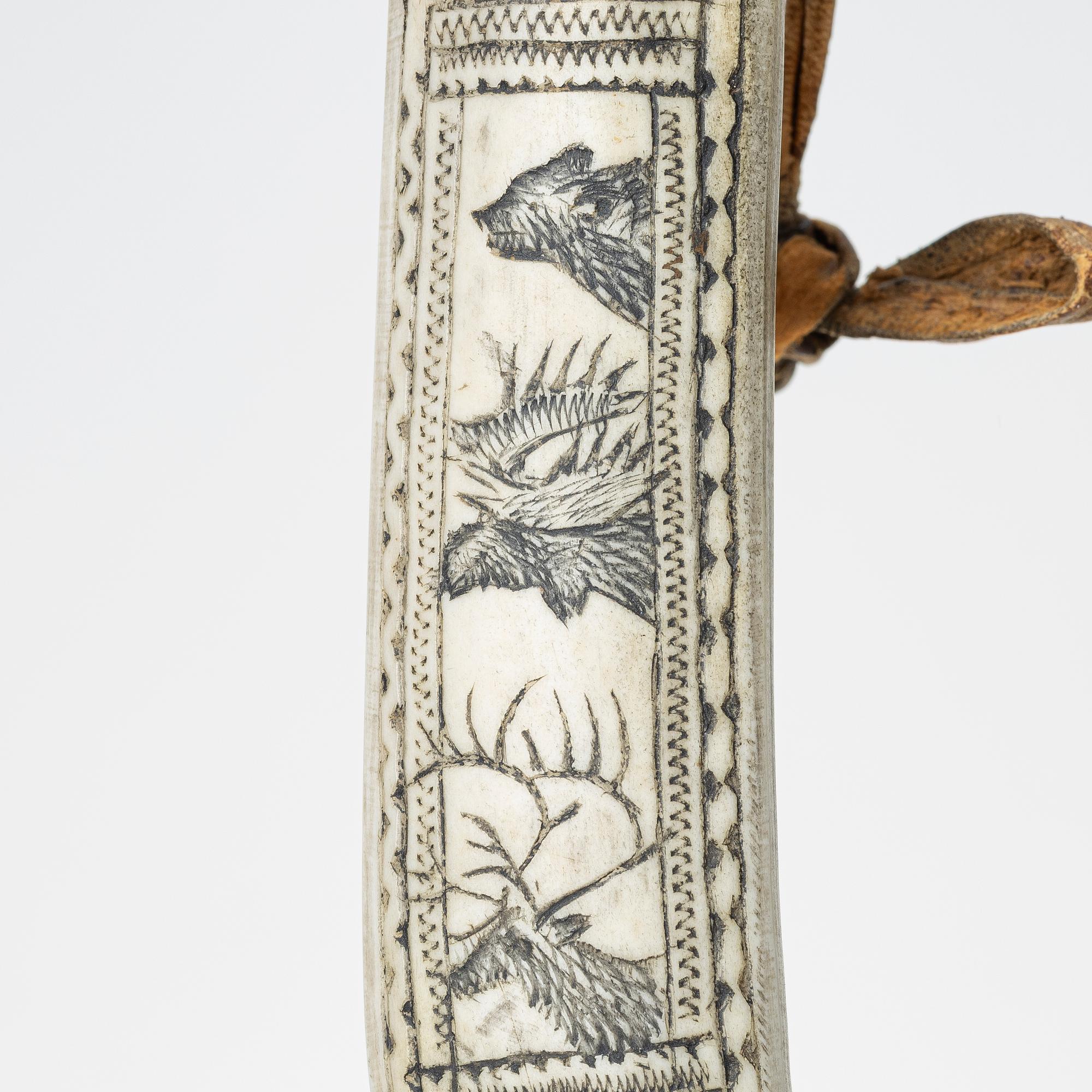 Nils Nilsson Skum, knife sheath, signed and dated 1945.