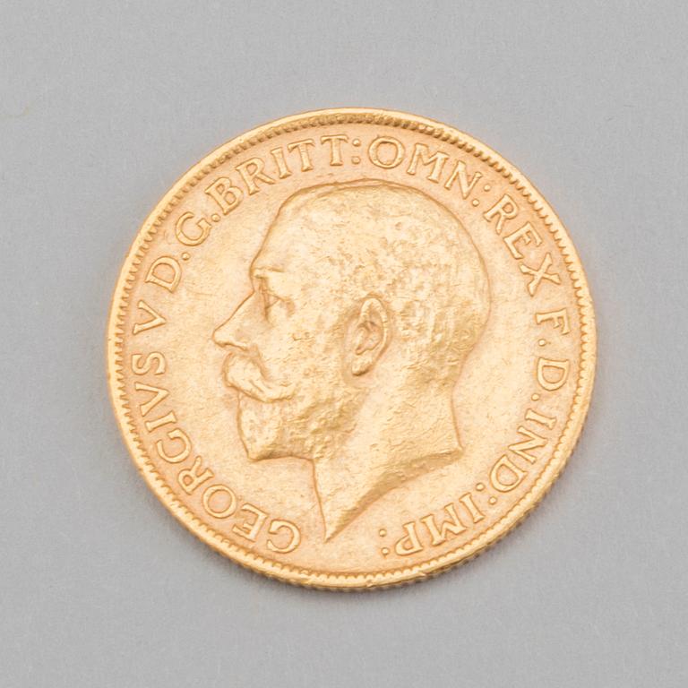 MYNT, guld 23 k. GEORGIVS V D.G.BRITT:OMN:REX F.D.IND:IMP. 1927.