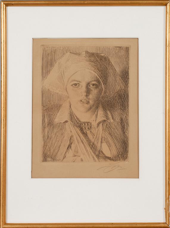 ANDERS ZORN, etsning, "Gulli II", signerad med blyerts, signerad och daterad 1918 i plåten.