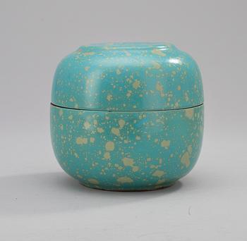 A Hans Hedberg faience box with cover, Biot, France.