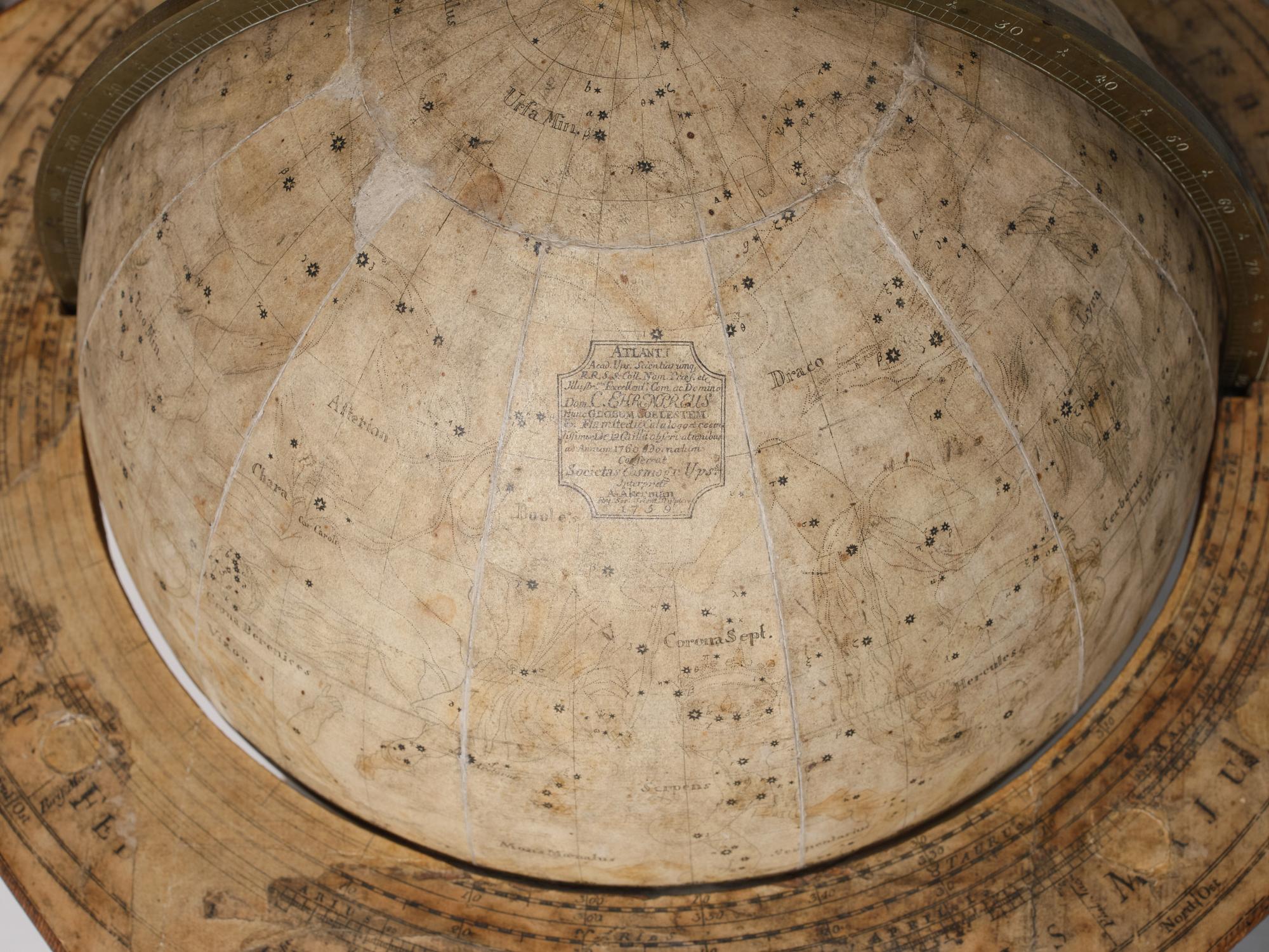 A pair of terrestrial and celestial library globes by A. Åkerman (manufacturer of globes in Uppsala 1759-78), 1759.