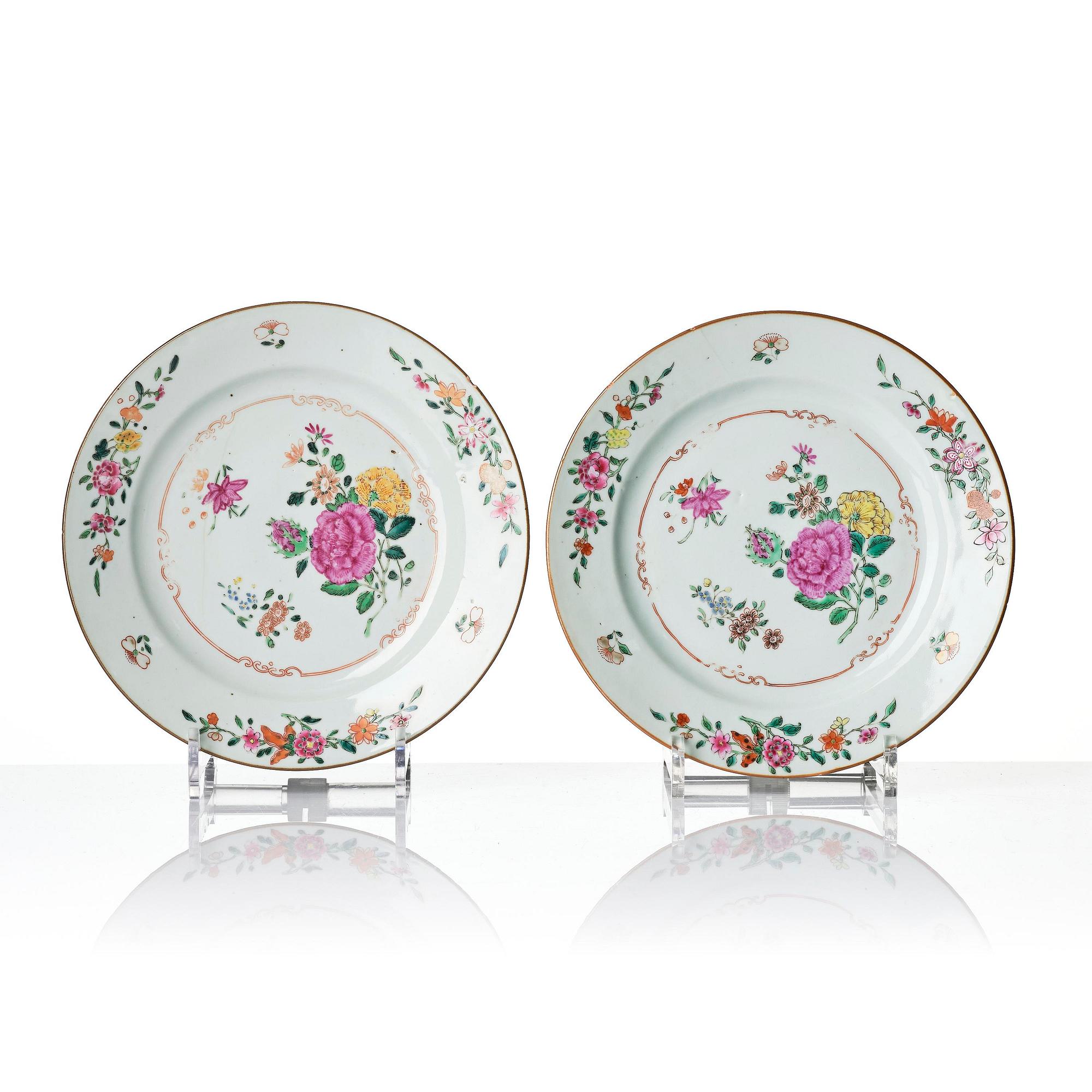 A set of 12 famille rose dishes, Qing dynasty, Qianlong (1736-95).