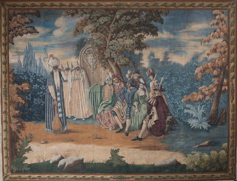 A PAINTED TAPESTRY, 18TH CENTURY.