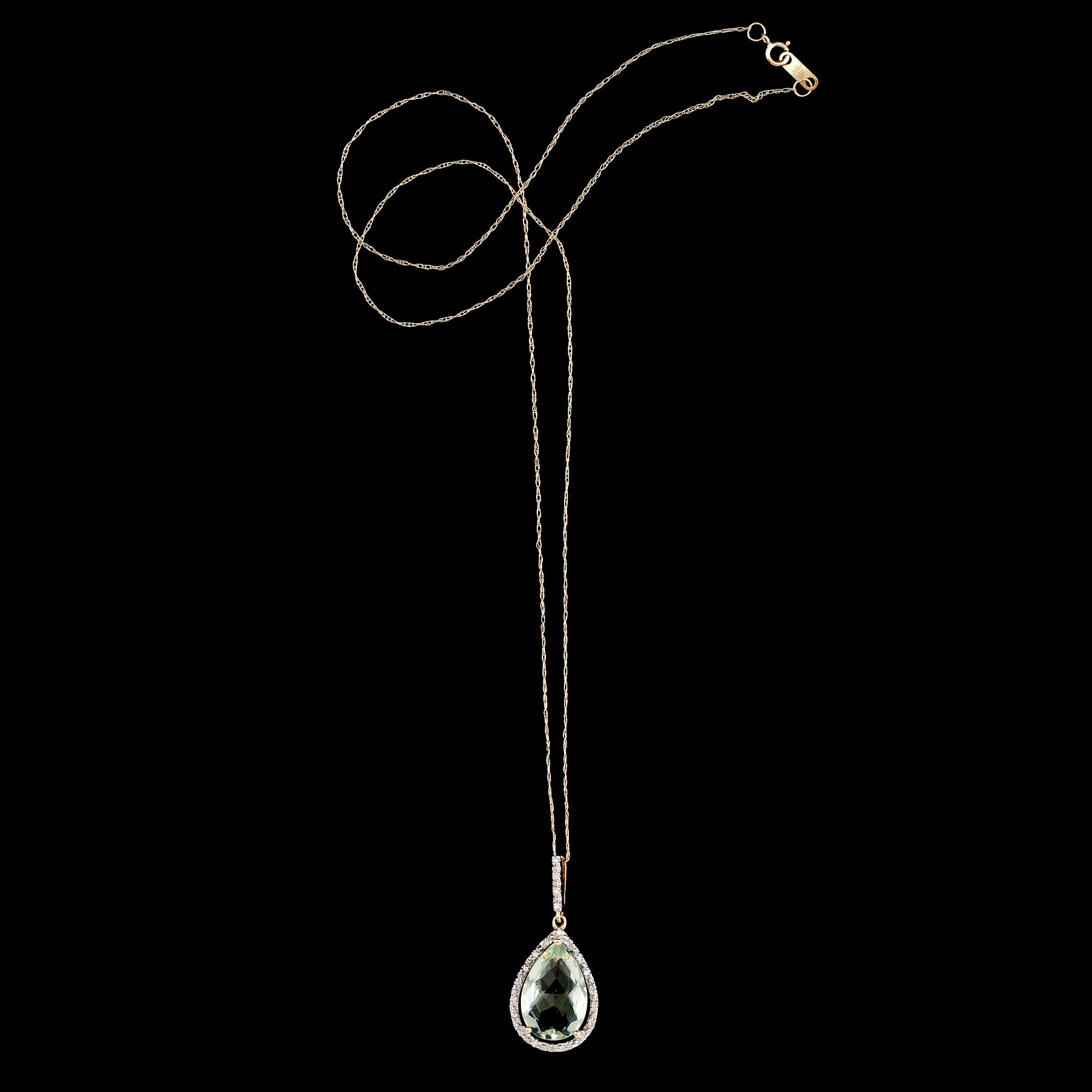 HÄNGE, 14 k guld, grön ametist och briljantslipade diamaneter tot 0.07 ct.