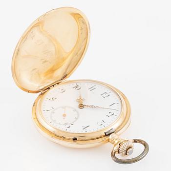 IWC, pocket watch, hunter, 18K gold, 52 mm.