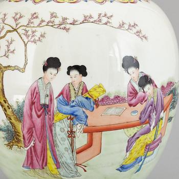 A famille rose jar with cover, China, Republic style, 20th Century.