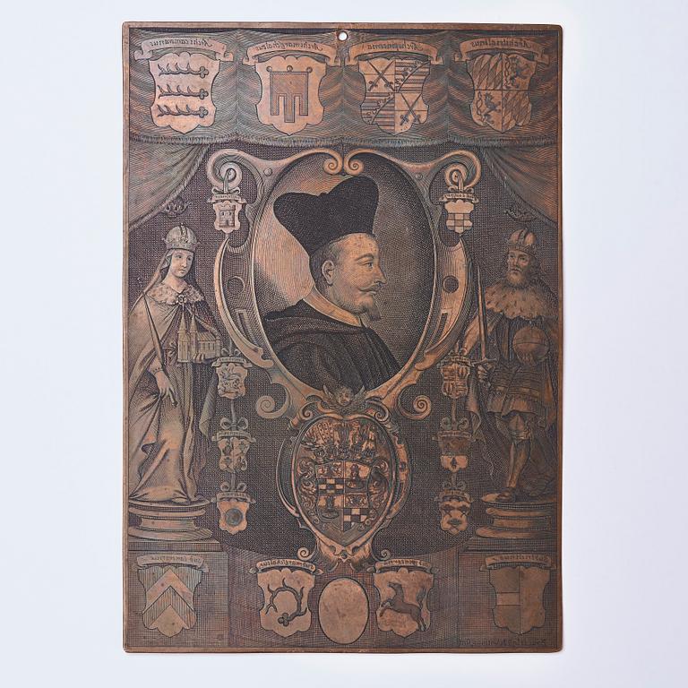 GRAVERAD KOPPARPLÅT, 1600-tal. Pierre de Loisy II (1619-1670). Porträtt av Roman Giel von Gielsberg (1612-1673).