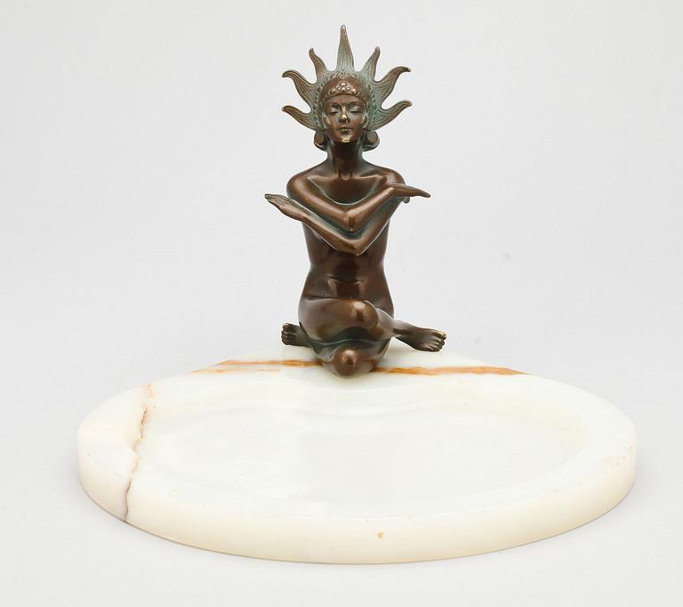 VISITKORTSFAT, brons och marmor, art deco, 1900-talets första hälft. Bär signatur Ott, Österrike.