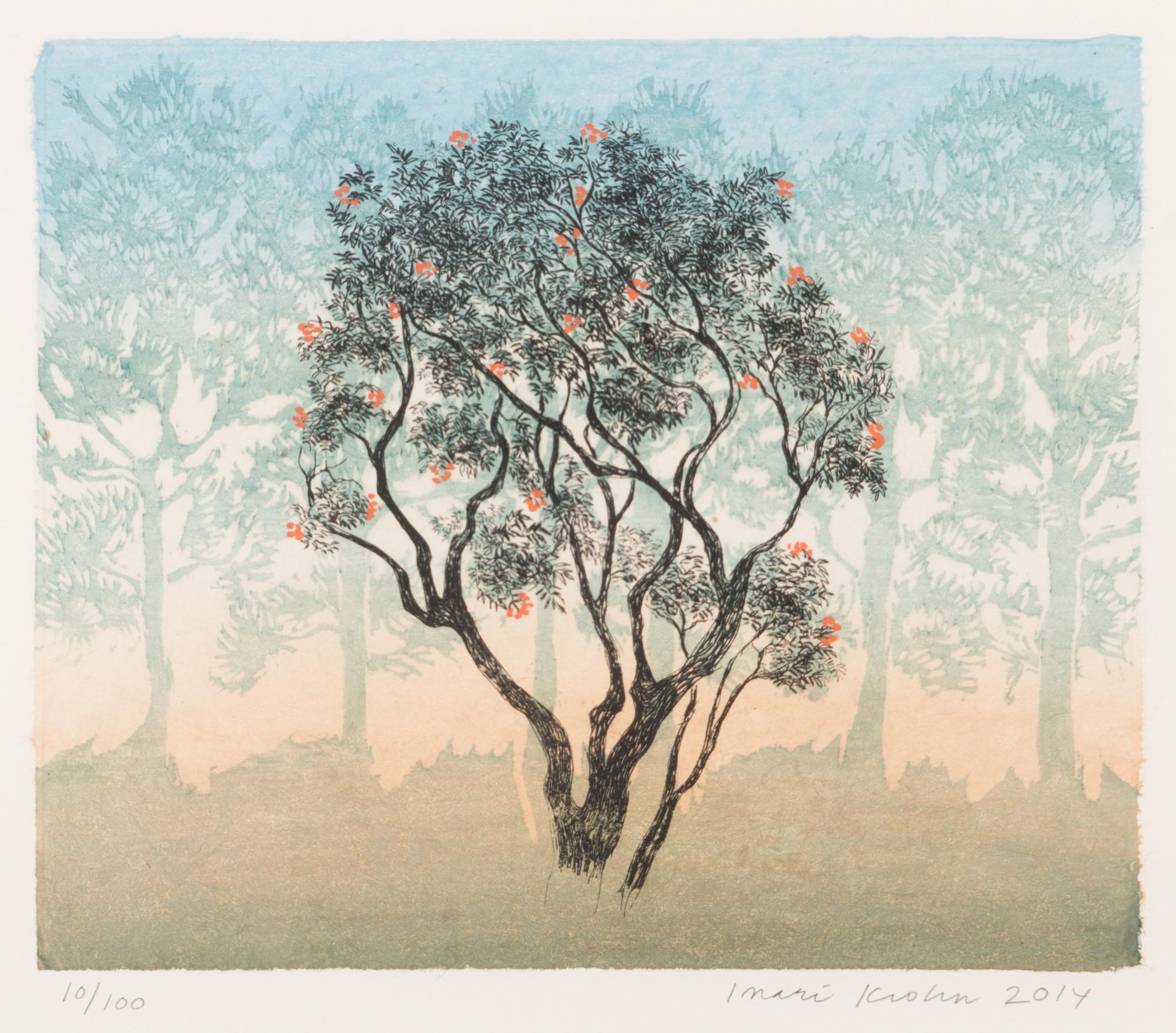 Inari Krohn, etching, chine collé, signed and dated 2014, numbered 10/100.