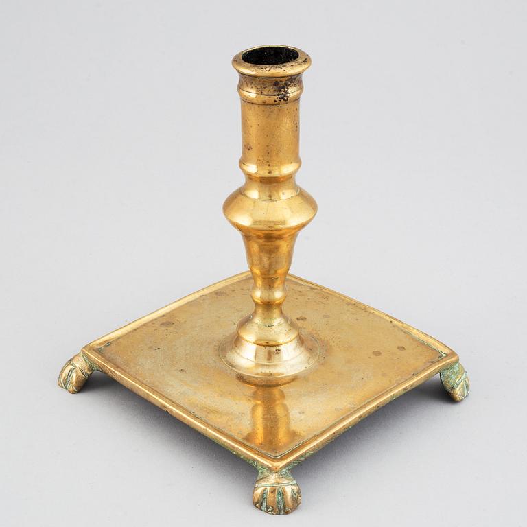 Candlestick, brass, around the year 1700, Baroque style.