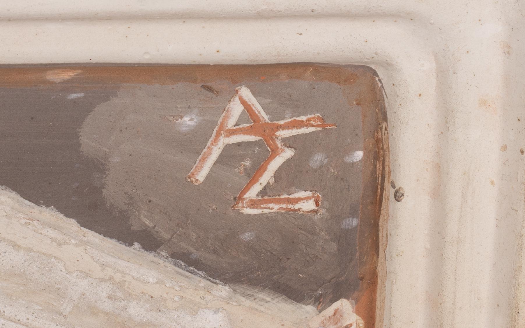 Allan Ebeling, väggrelief, stilleben, målad terrakotta, Torshälla.