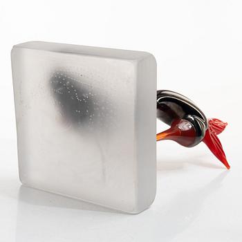 Kjell Engman, unik skulptur, glas, högklackad sko i form av fisk, Kosta Boda.