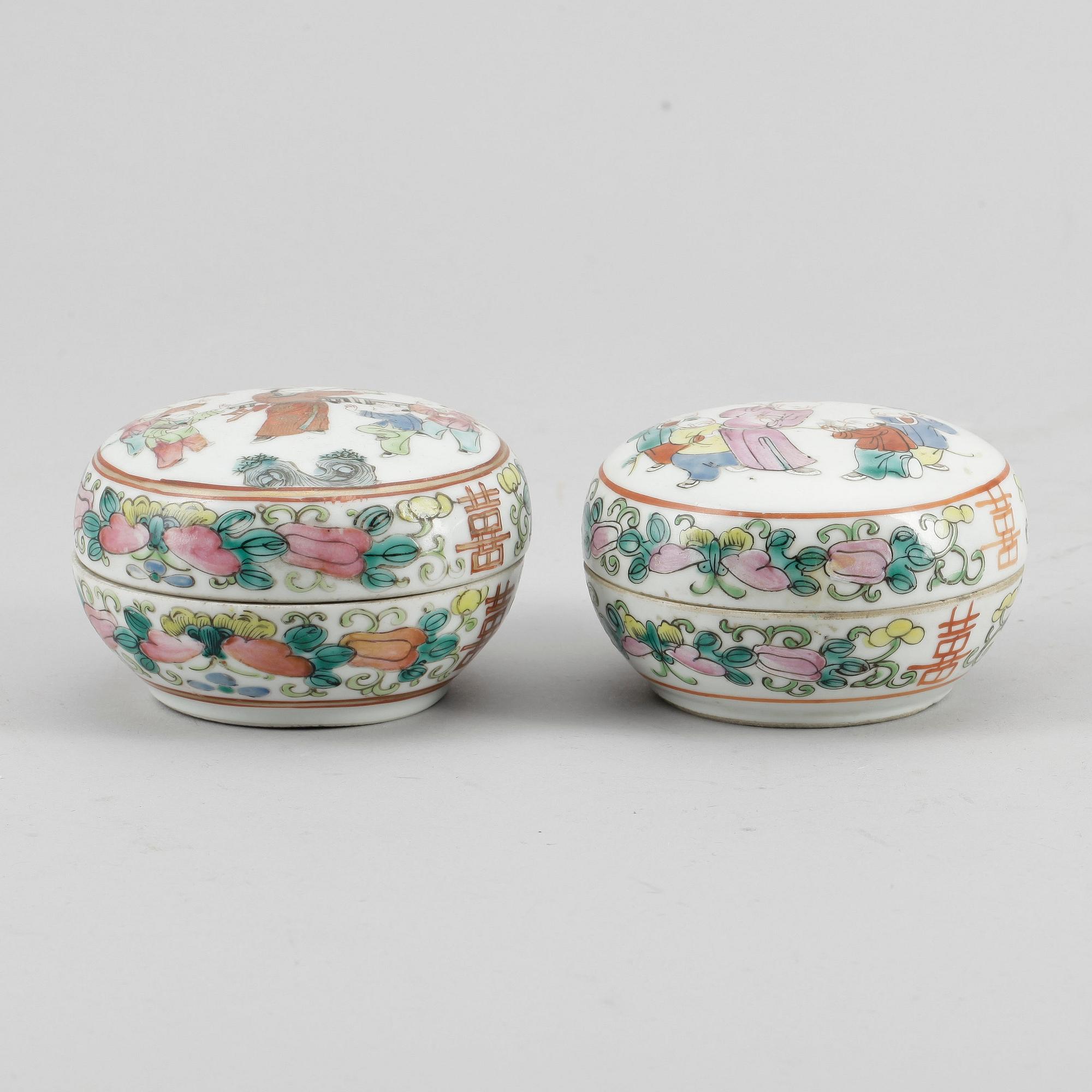 ASKAR med LOCK, 2 st, porslin, Kina, 1800-/1900-tal.