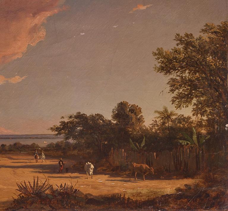 William Daniell Attributed to, View with figures, likely towards the Hooghley River and the Bay of Bengal.