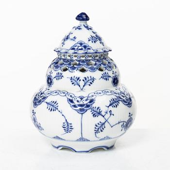 Royal Copenhagen, A 'Blue Fluted' full lace porcelain potpurri urn with cover, model 1/1186, Denmark, 1889-1922.