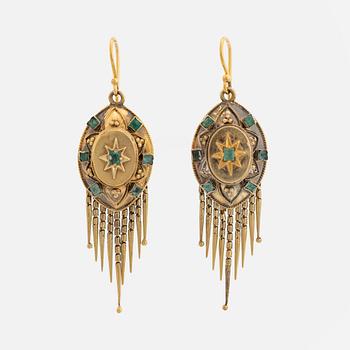 Gold and emerald earrings, 1800's.