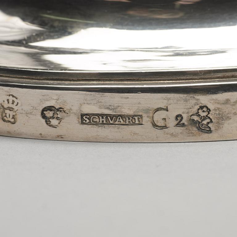 Johan Henrik Schvart, ljusstakar, ett par, silver, Karlskrona 1789. Gustavianska.