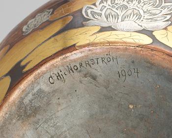 A Carl Hjalmar Norrström etched copper bowl, Eskilstuna, 1904.