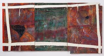 Stephen Buckley, mixed media, polyptych, signed and dated 1973 on verso.