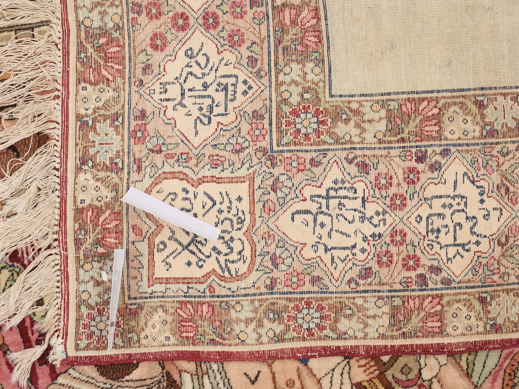 ANTIQUE KERMAN LAVER FIGURAL MASHAHIR. "The rulers of the world". 242,5 x 154,5 cm.