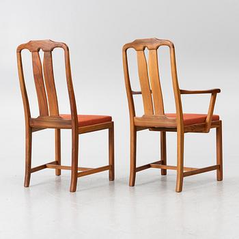 Carl Malmsten, Dining table with 2 armchairs and 6 chairs, 'Ambassador', Åfors Möbelfabrik, second half of the 20th century.