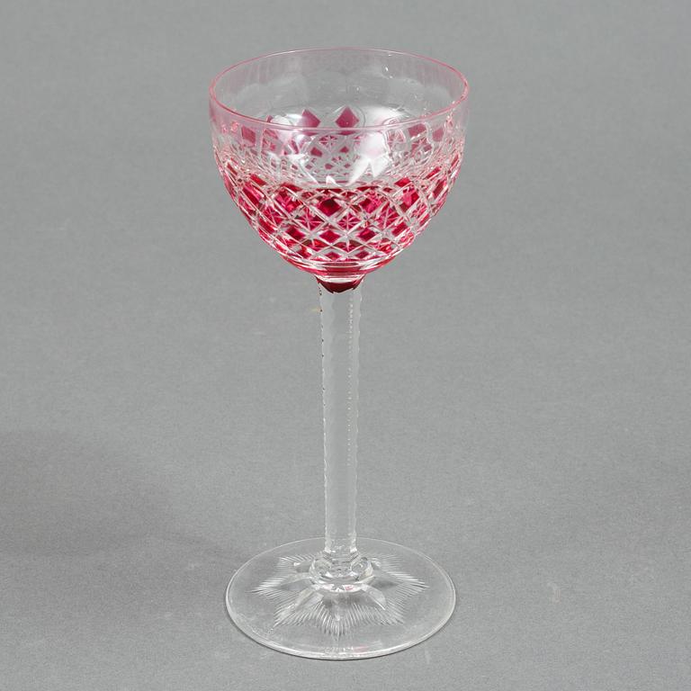 Eleven wine glasses, Bohemian style, 20th Century.