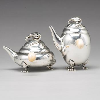 Georg Jensen, a four pieces of "Blossom" tea- and coffee set, Copenhagen 1918-1919, 830/1000 silver, design nr 2 and 100.