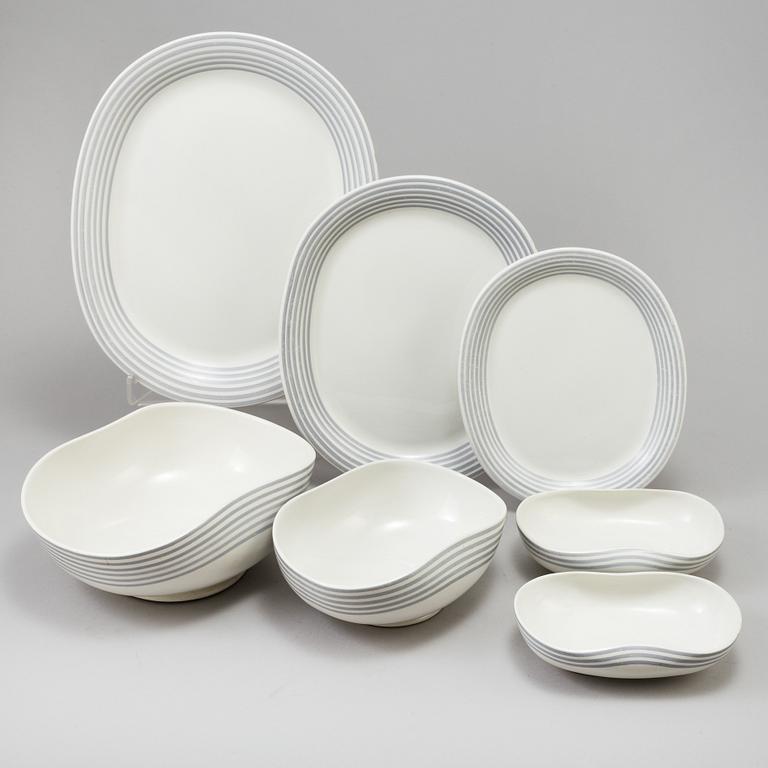 WILHELM KÅGE, 36 servisdelar, flintporslin,  "Grå ränder", Gustavsberg 1945-1969.