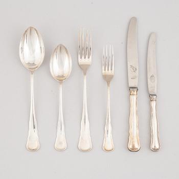CG Hallberg, bestickuppsättning, 36 delar, silver, modell "Hallbergs Chippendale", Stockholm 1921-44.