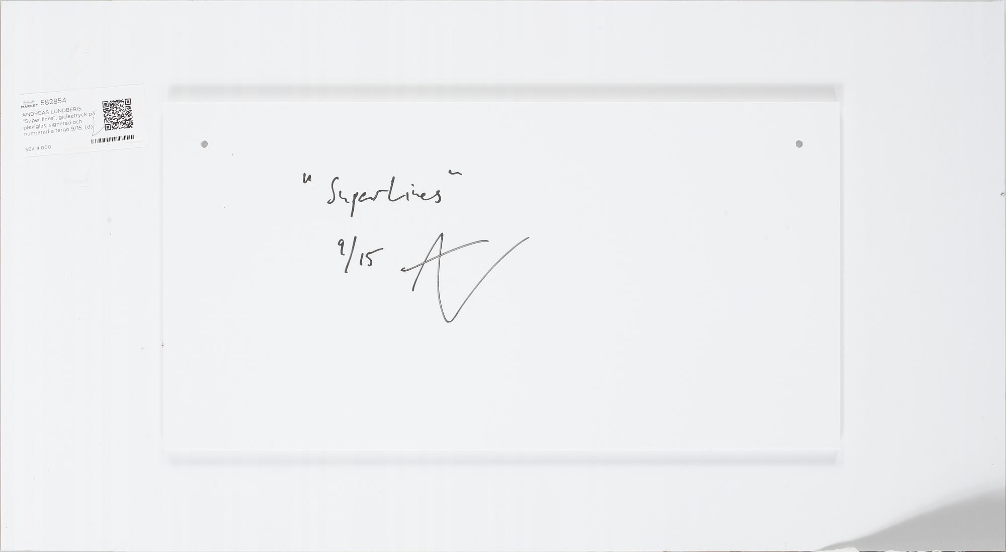 ANDREAS LUNDBERG, "Super lines", gicleetryck på plexiglas, signerad och numrerad a tergo 9/15.