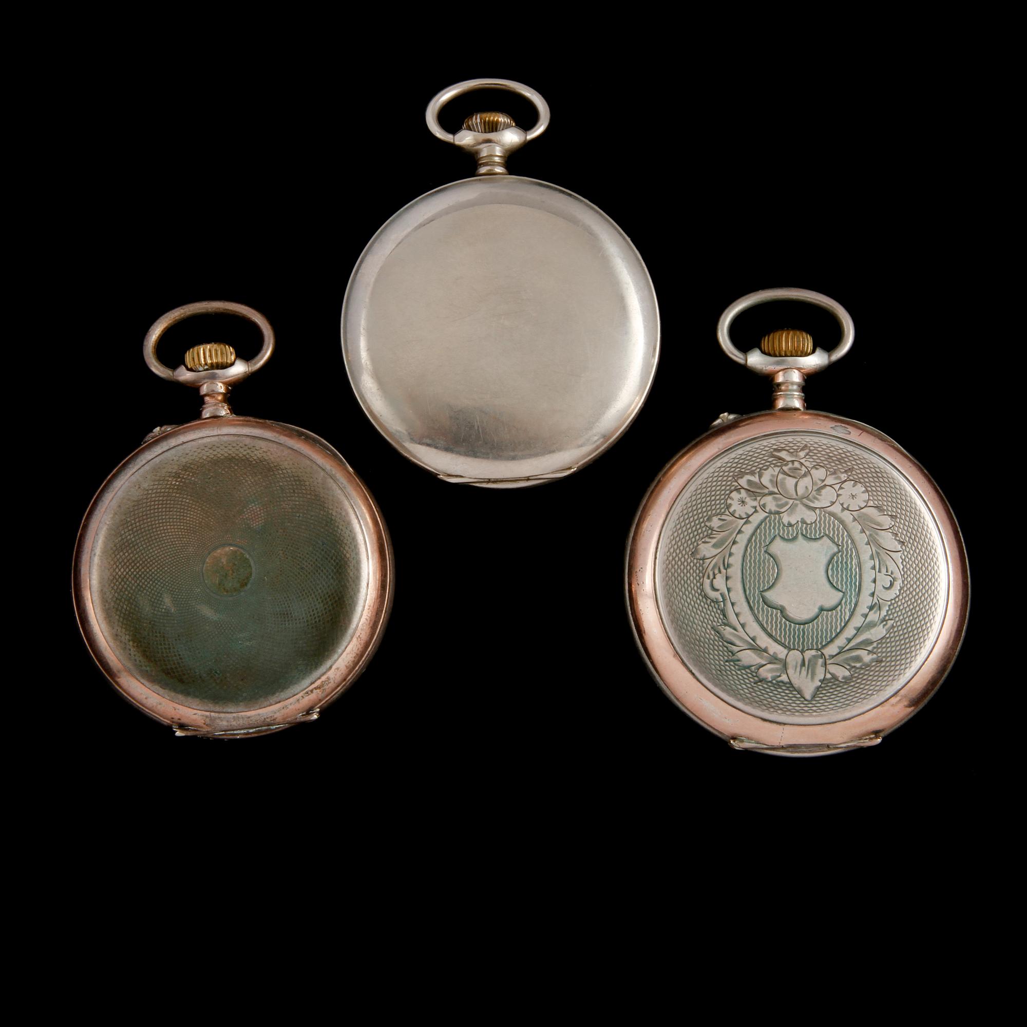 FICKUR, 3 st, delvis låghaltigt silver, 1900-talets första hälft.