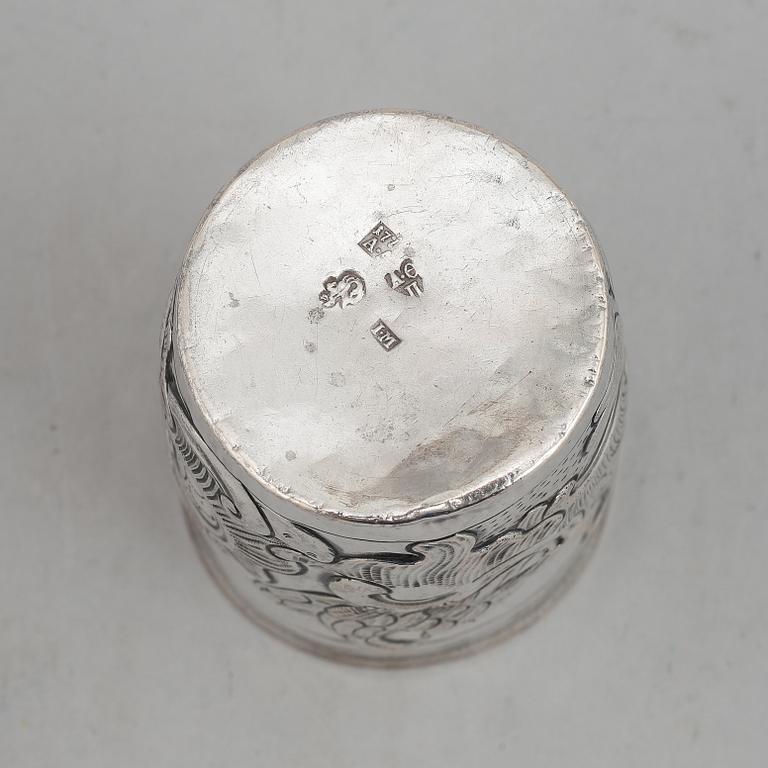 A Russian 18th century silver beaker AND an 18th century silver beaker, unmarked.