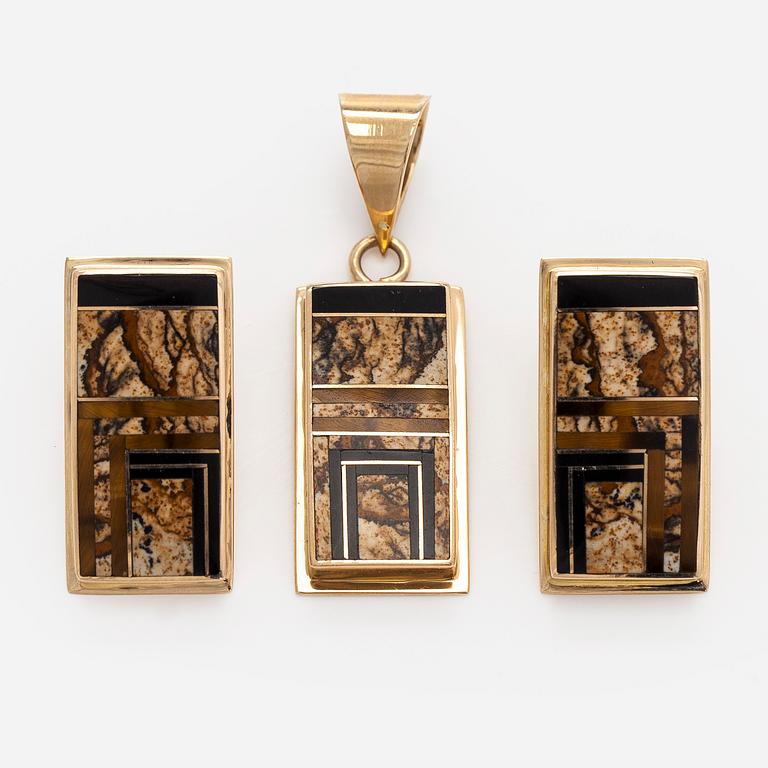 Pendant and earrings, 14K gold, Navajo.