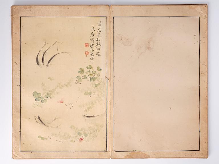 An album with 15 paintings, Qing dynasty (1644-1912). Signed Cao Qi.